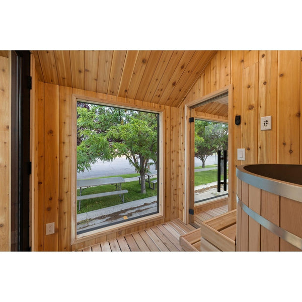 Sweaty Yeti Sauna Plus 6-8 Person Outdoor Sauna & Barrel Cold Plunge Cabin 8 x 17 ft