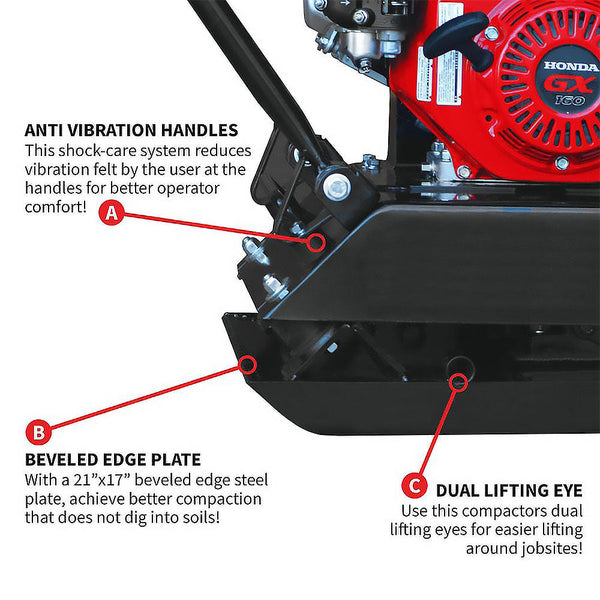 Tomahawk Power TPC80H 5.5 HP GX160 Honda Vibratory Plate Soil Compactor Tamper