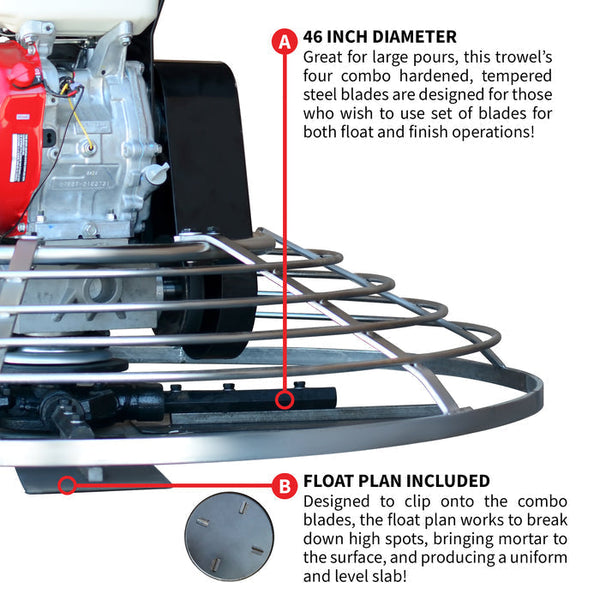 Tomahawk Power TPT46H270 46" Power Trowel w/ Honda GX270, Blades, Float Pan