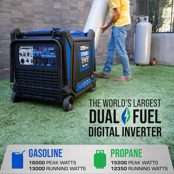 DuroMax XP16000iH 16,000 Watt Dual Fuel Portable Inverter Generator - Quiet, Low THD