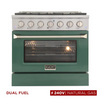 Kucht - 36" Dual Fuel Range for NG, 5.2 cu. ft., SS/Green Door, Sealed Burners, Convection Oven - Green