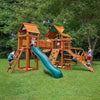 Gorilla Playsets Pioneer Peak Treehouse Wooden Swing Set with Clatter Bridge & Tire Swing