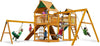 Gorilla Playsets Pioneer Peak Treehouse Wooden Swing Set with Clatter Bridge & Tire Swing