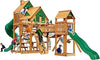 Gorilla Playsets Pioneer Peak Treehouse Wooden Swing Set with Clatter Bridge & Tire Swing