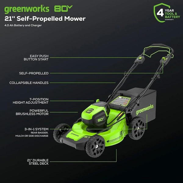 Greenworks 80V 21-Inch Cordless Self-Propelled Lawn Mower