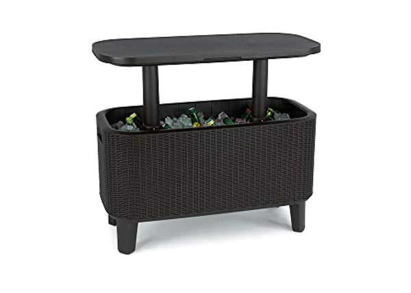 Keter Bevy Bar 2-in-1 Pop-Up Outdoor Cocktail Table & 15.85 Gallon Cooler, Anthracite Grey
