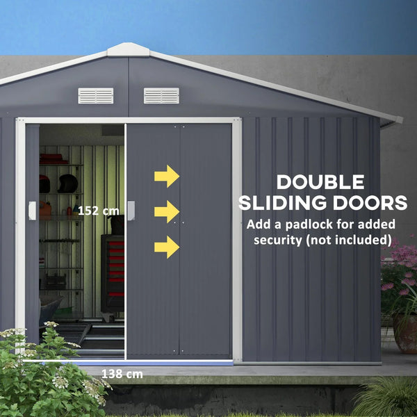 Outsunny Outdoor Storage Shed Dark Gray 11’×13′ Galvanized Steel