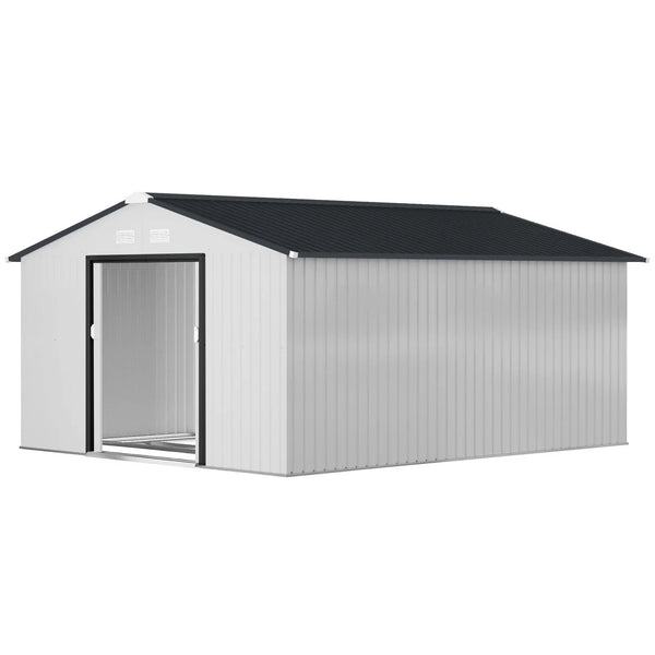 Outsunny Outdoor Storage Shed White 11’×13′ Galvanized Steel