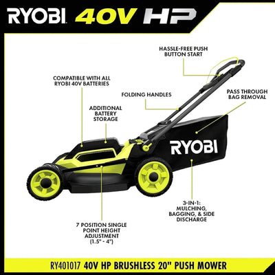RYOBI 40V HP Brushless 20 Inch Cordless Electric Push Mower
