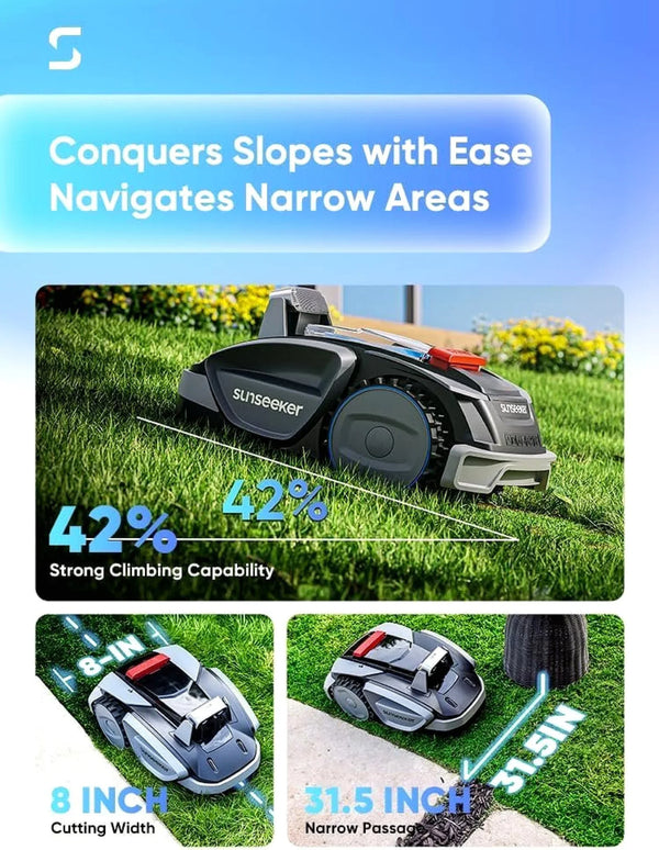 Sunseeker V3 Robotic Lawn Mower with AI Vision and Wireless Smart Navigation