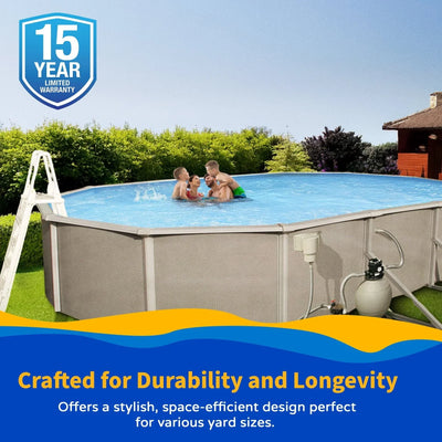 Belize 12-ft x 24-ft Oval 52-in Deep 6-in Top Rail Metal Wall Swimming Pool Package