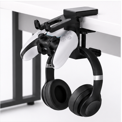 2-in-1 Gaming Headset Stand Adjustable Rotating Desk Clamp Headphone Holder