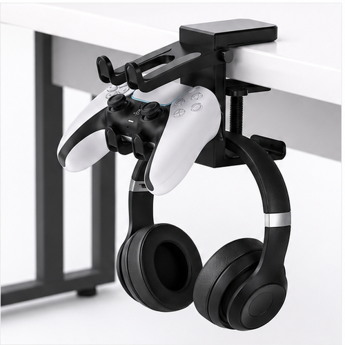 2-in-1 Gaming Headset Stand Adjustable Rotating Desk Clamp Headphone Holder