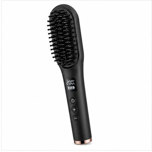 Rechargeable Hair Straightening Brush 160–200°C Digital Temperature Control Portable