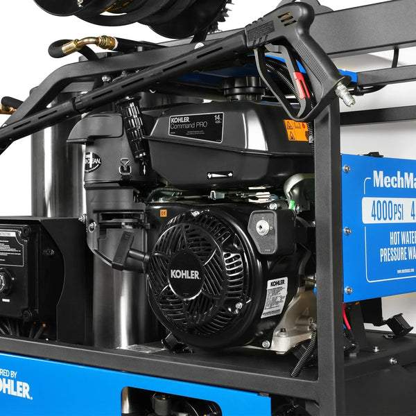 MechMaxx HPW40KBT Pressure Washer 4000 PSI 4 GPM KOHLER Electric Start Hot Water Skid Mounted with 245 Gal Tank New
