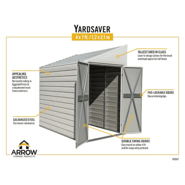 Arrow Yardsaver 1.2m x 2.1m Steel Storage Shed Eggshell