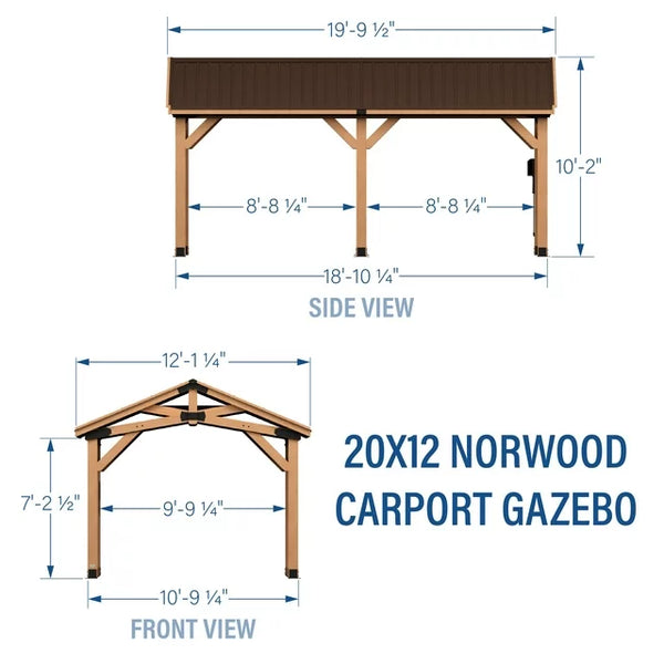 Backyard Discovery Norwood Wood Gazebo Carport 6.1m x 3.7m