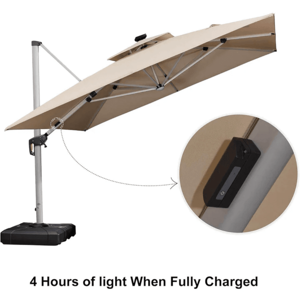 PURPLE LEAF Double Top Deluxe Solar LED Patio Umbrella