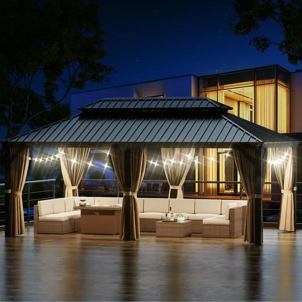 Sunmthink Hardtop Gazebo Double Roof 3.7m x 6.1m