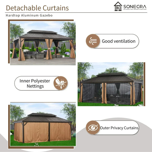 Sunmthink Hardtop Gazebo Double Roof 3.7m x 6.1m
