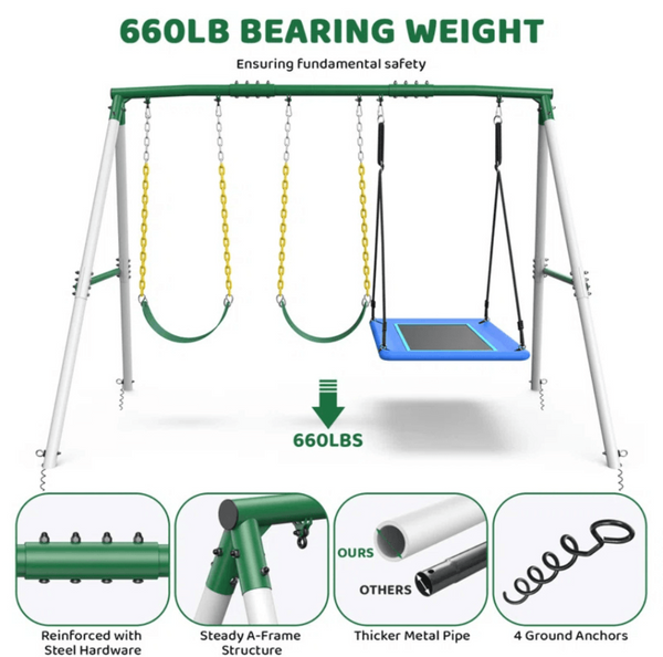 Heavy Duty Steel Swing Set Playset 3m x 2m x 2.2m