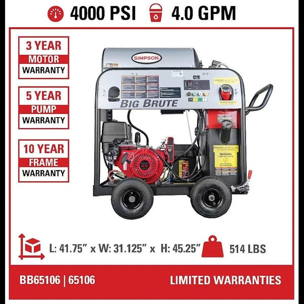 Simpson BB65106 Big Brute Professional 4000 PSI (Gas-Hot Water) Pressure Washer – UK Fast Gas