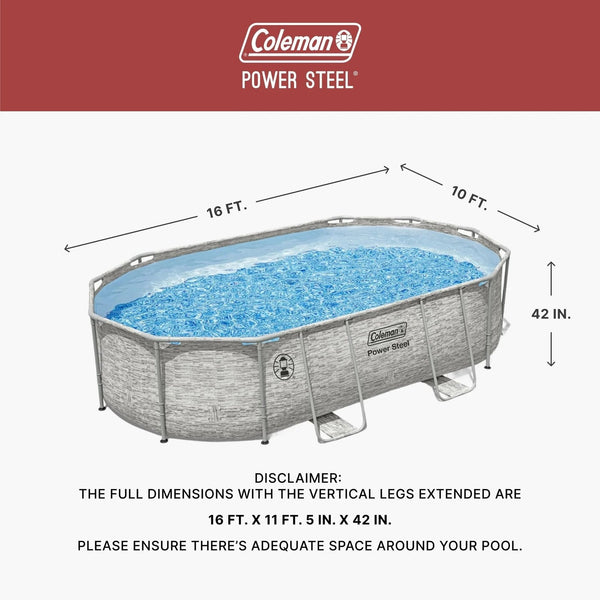 Coleman Power Steel 16 ft × 10 ft × 42 in Oval Above Ground Pool Set