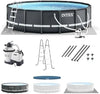 Intex Ultra XTR Frame 14′ x 42″ Round Above Ground Outdoor Swimming Pool Set with Sand Filter Pump, Ladder, Ground Cloth, and Pool Covers