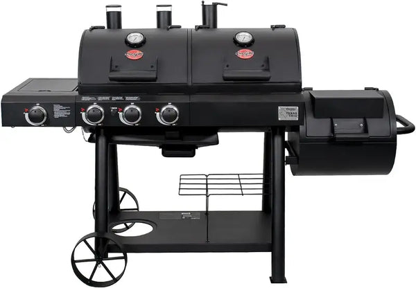 Char-Griller Texas Trio 3-Burner Dual Fuel Grills with Smoker