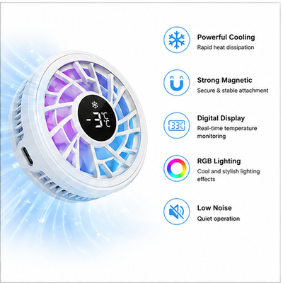 Magnetic Phone Cooler with Digital Temperature Display RGB Cooling Fan
