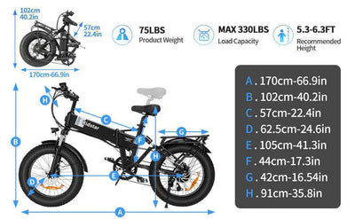 Foldable Ridstar Electric Bike H20 1000W Motor 48V 15AH Battery