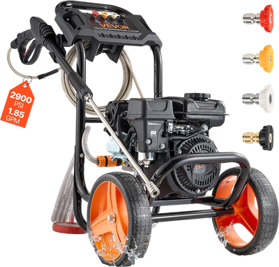 Vevor Gas Pressure Washer 2900 PSI 1.85 GPM with Spray Gun 4 Nozzle Set 10" Wheels New