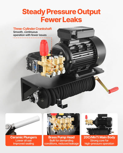 Vevor Electric Pressure Washer Pump Kit 1950 PSI 3.2 GPM with Wall Mount Hose Reel 240V New