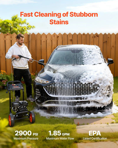 Vevor Gas Pressure Washer 2900 PSI 1.85 GPM with Spray Gun 4 Nozzle Set 10" Wheels New
