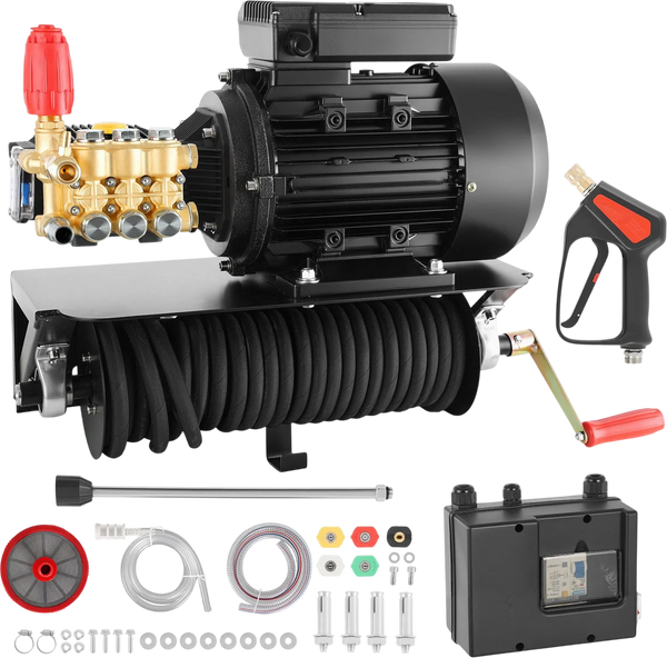 Vevor Electric Pressure Washer Pump Kit 1950 PSI 3.2 GPM with Wall Mount Hose Reel 240V New