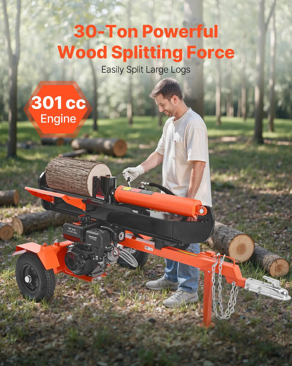 Vevor Log Splitter 30 Ton Horizontal Vertical with Auto Return 306CC Gas Engine 2" Ball Coupler New
