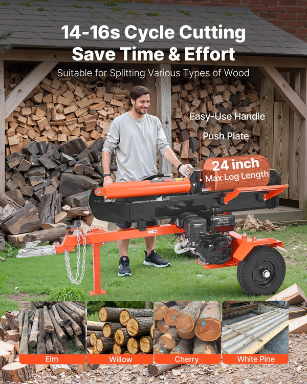 Vevor Log Splitter 30 Ton Horizontal Vertical with Auto Return 306CC Gas Engine 2" Ball Coupler New