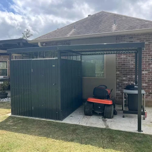 6×8 Metal Storage Shed with 7×8 Pergola Covered Porch