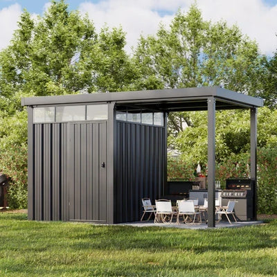 6×8 Metal Storage Shed with 7×8 Pergola Covered Porch