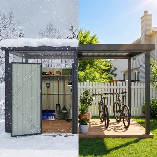 6×8 Metal Storage Shed with 7×8 Pergola Covered Porch