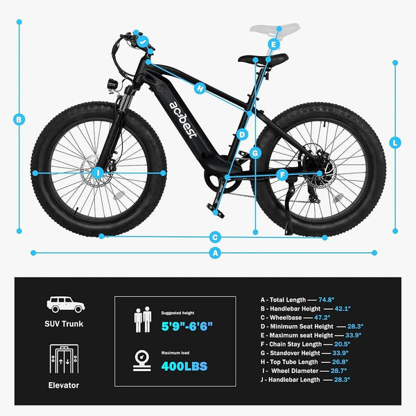 ACTBEST Ranger All-Terrain Electric Mountain Bike, 1400W Peak Motor, 65-Mile Range, 26×4 Inch Fat Tires