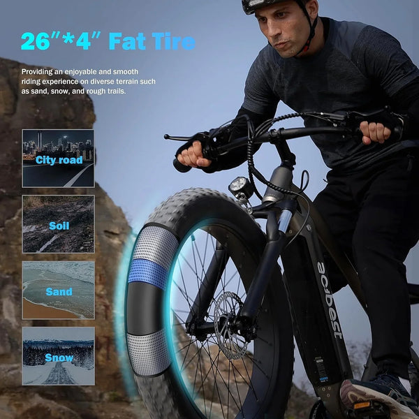 ACTBEST Ranger All-Terrain Electric Mountain Bike, 1400W Peak Motor, 65-Mile Range, 26×4 Inch Fat Tires