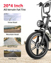 AMYET V9-G60 Peak Fat Tire Electric Bike for Adults, 1500W Motor, 32 MPH