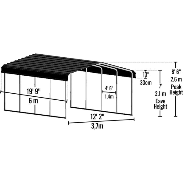 Arrow 12 x 20 x 7 ft Steel Carport Kit, Eggshell