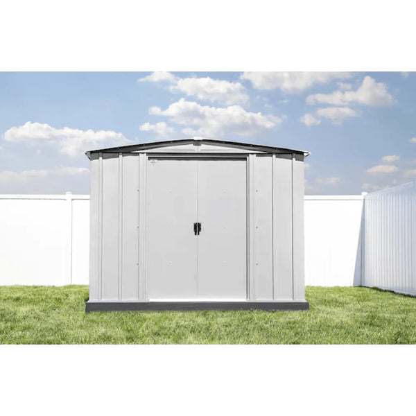 Arrow Newport 8 x 6 ft. Two-Tone Eggshell & Coffee Galvanized Metal Storage Shed with Sliding Lockable Doors