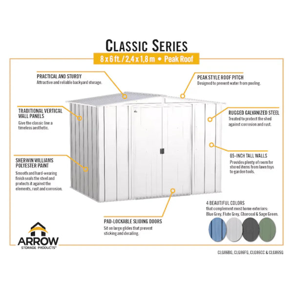 Arrow Newport 8 x 6 ft. Two-Tone Eggshell & Coffee Galvanized Metal Storage Shed with Sliding Lockable Doors
