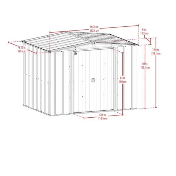Arrow Newport 8 x 6 ft. Two-Tone Eggshell & Coffee Galvanized Metal Storage Shed with Sliding Lockable Doors