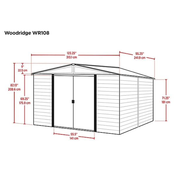 Arrow Woodridge 10 ft. x 8 ft. Metal Storage Shed with Woodgrain Finish