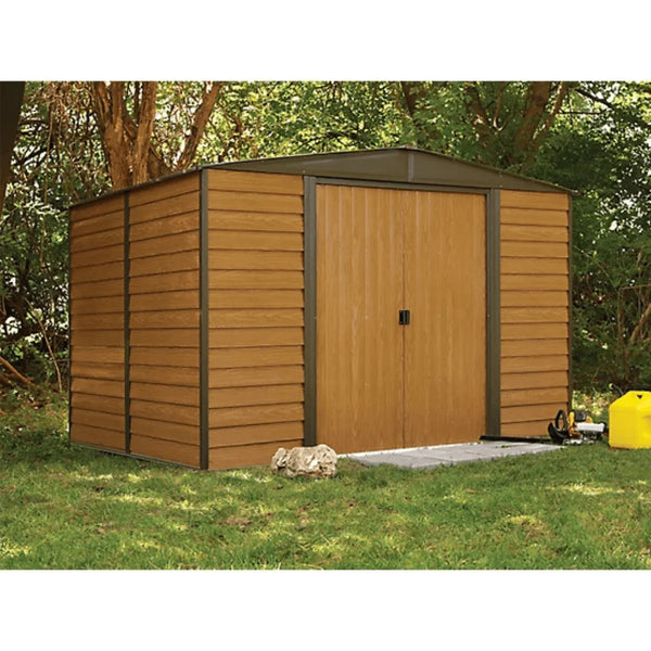 Arrow Woodridge 10 ft. x 8 ft. Metal Storage Shed with Woodgrain Finish