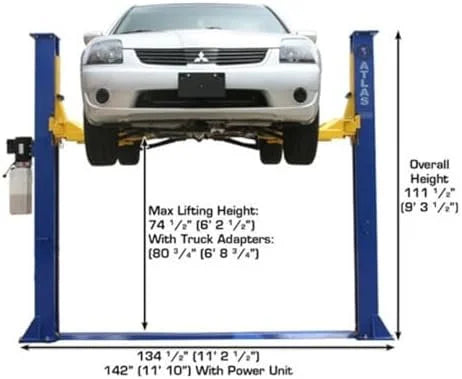ATLAS Automotive Equipment 9KBPX 2-Post Lift/Hoist, Baseplate Style, 9’6″ Minimum Ceiling Height, 9,000lb Capacity, Symmetric Arms, Dual Hydraulic Chain Drives Cylinders, for Low Ceiling Home Use
